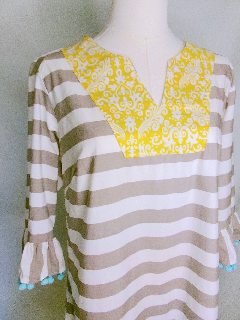 Lolly Wolly Doodle Striped Tunic Top Pom Pom Sleeve Size M